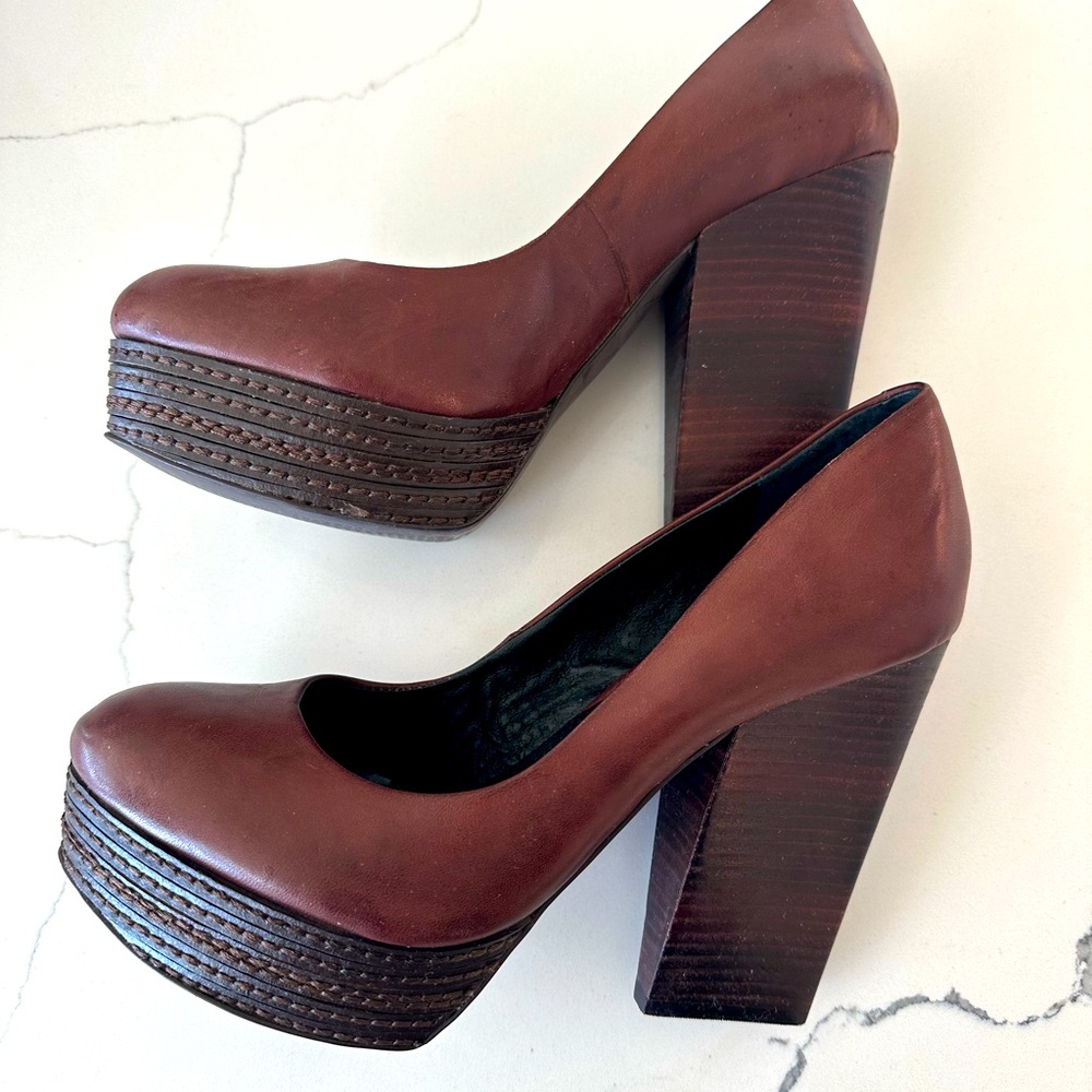 Trouve Wooden Block Heel in Brown